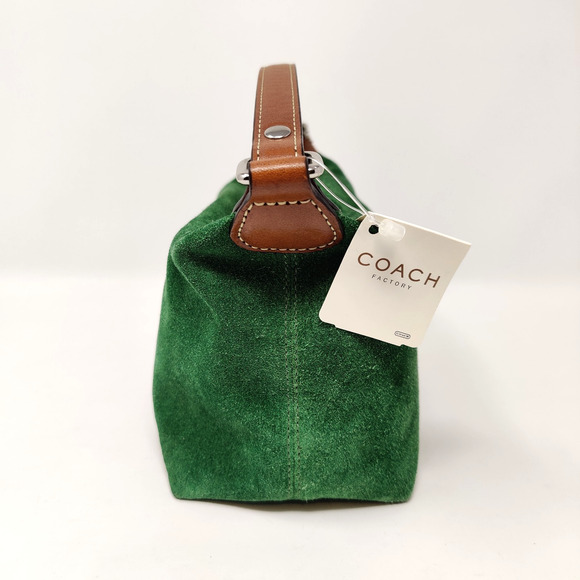 NWT Coach Green Suede Top Handle Mini Purse Small Bag Handbag Silver/Leaf F40577 - Picture 9 of 16